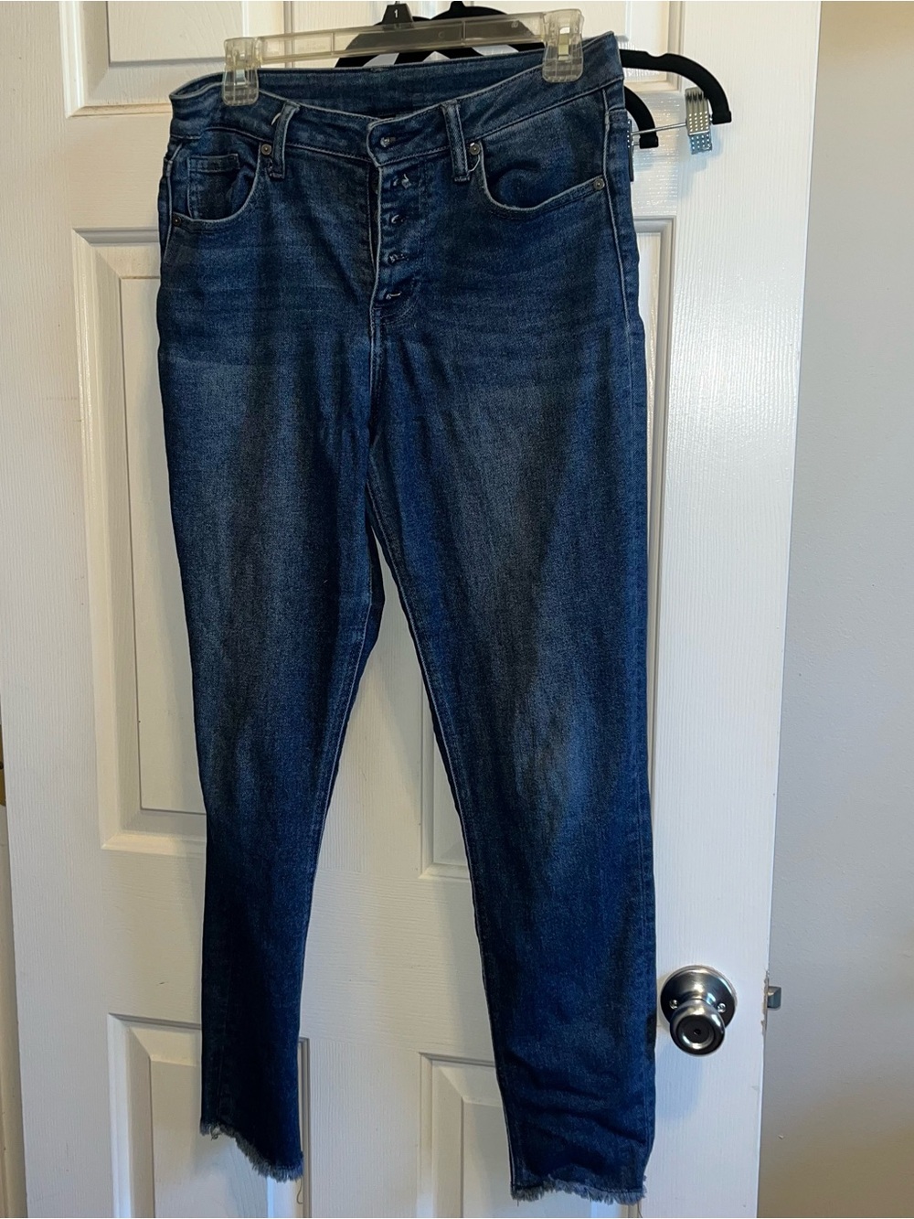 Max Studio High-Rise Button-Fly Jeans - Raw Hem - high waist